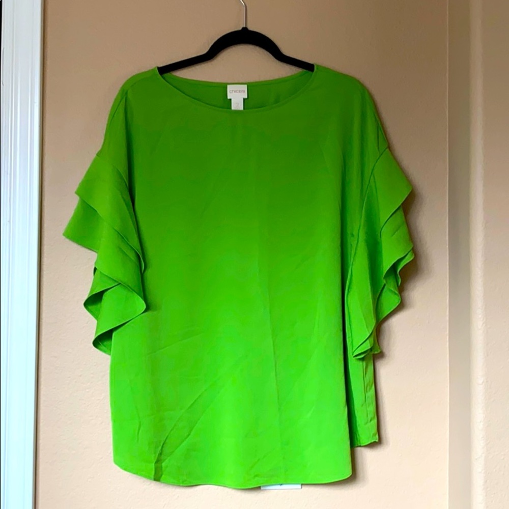 Green ruffle sleeve blouse